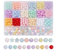 SOFPLATE 1 scatola 586 pezzi Perline Acriliche A Forma di Fiore Perline Rotonde Colorate Trasparenti Stella Piccola Palla 8mm Caramella Zucca Pietra Preziosa Liscia Distanziatrice Sciolta per La Creaz