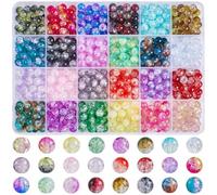 SOFPLATE 1 scatola 600 pezzi 24 colori Perline Acriliche Crackle 8mm Perline di Vetro Crackle di Cristlega Multicolore Bubblegum Lampwork Perline Rotonde di Plastica Alla Rinfusa per La Creazione di G