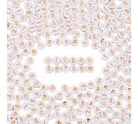 SOFPLATE 1 scatola 600 pezzi 7x4mm Perline Rotonde Dorate Perline A Forma di Cuore In Acrilico Plastica Bianco Dorato Rotondo 0 9 numeri Simbolo Modello Perline Sciolte per La Creazione di Gioielli Fa