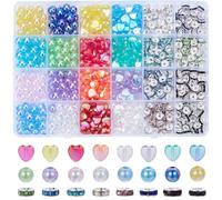 SOFPLATE 1 scatola 680 pezzi 24 colori 8mm Perline Kit Perle Colorate Perline Rondelle Distanziatori di Perline di Cristlega Strass Perline Acriliche A Forma di Cuore per Bracciale Collana Orecchini C