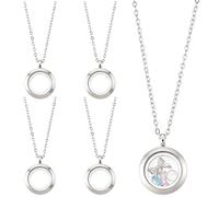SOFPLATE 1 scatola 8 pezzi 4 set Ciondoli A Medaglione In Acciaio Inossidabile Da 20mm Collana con Medaglione Trasparente Ciondoli Rotondi In Vetro Argento Lucido Galleggiante Collana Ricordo Vivente