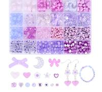 SOFPLATE 1 scatola 828 pezzi Perline Acriliche Viola Kit per La Creazione di Braccialetti Stella Rotonda Papillon Luna Cuore Alfabeto Perline Sfuse Bicon Distanziatore Sciolto Perline Viola per Bracci