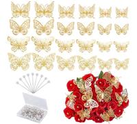 SOFPLATE 1 scatola Adesivi Murali Farfalla 3D 48 pezzi 4 stili 3 misure Decorazioni Farfalla Dorate con 100 spilli con Testa di Diamante Decorazione Murale Primaverile per Festa di Compleanno Torta Ma