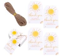 SOFPLATE 1 Scatola da 100 Pezzi con Etichette Grazie per Aver Festeggiato con Me 3x2 Etichette Regalo in Carta Kraft con Motivo A Sole in Corda Etichette Regalo Personalizzate per Addio al Nubilato