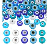 SOFPLATE 1 scatola Da 100 pezzi Da 8mm di Perline Contro Il Malocchio Ciondoli Turchi In Vetro Lavorato A Lume Piatti e Rotondi Portafortuna Amuleti Turchi e Greci Bulbi Oculari Distanziatori Sciolti
