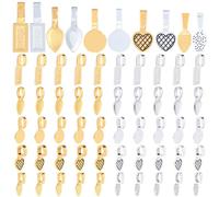 SOFPLATE 1 scatola Da 120 pezzi 10 stili con Colla su Ganci Ganci per Pendenti con Retro Piatto Lega di Metallo Color Oro e Argento Tibetani Antichi Ovali Rotondi A Forma di Cuore Rettangolari Cabocho