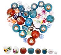 SOFPLATE 1 scatola Da 145 pezzi di Perline Piatte Rotonde In Ceramica Perline Sciolte In Ceramica Assortite Antiche Blu Cielo Arancioni Rosse Motivo Floreale Rotonde Quadrate A Forma di Cuore per La C