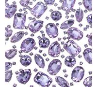 SOFPLATE 1 Scatola da 156 Pezzi 7 Stili Cristalli da Cucire con Retro Piatto Gemme di Vetro Viola Strass da Cucire con Retro Ad Artiglio Rotondi A Goccia Rettangolari Gemme del Siam per Abbigliamento