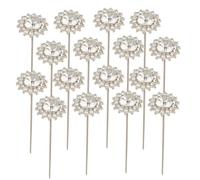 SOFPLATE 1 Scatola da 16 Pezzi di Spille per Bouquet di Diamanti Spille per Fiori con Strass 2.2 Pollici Argento Lucido Gemme di Cristlega Testa in Lega Dritta Fiore All'Occhiello Spille in Met