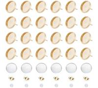 SOFPLATE 1 scatola Da 160 pezzi di Veri Vassoi Cabochon per Orecchini In Acciaio Inossidabile Placcato Oro 18K Orecchini A Bottone Da 12mm Castoni Vuoti con Cabochon In Vetro Kit di Ricerca per La Cre