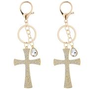 SOFPLATE 1 Scatola da 2 Pezzi Ciondoli per Borse A Croce Portachiavi con Croce Dorata Lega di Cristallo A Goccia Crocifisso Sacro Scintillante Portachiavi con Strass Ciondoli per Borse Accessori per