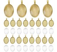 SOFPLATE 1 scatola Da 30 pezzi di Vassoio Ovale Cabochon con Castone Dorato Ciondoli In Lega di Metallo Anticato Basi per Ciondoli con Foto e Cabochon In Vetro per La Creazione di Gioielli Pendenti Co