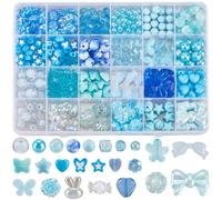SOFPLATE 1 scatola Da 432 pezzi 24 stili Perline Acriliche Blu Kit per Realizzare Braccialetti Dells'Amicizia Carini Distanziatori Sciolti Estivi e Invernali A Forma di Cuore Stella e Fiore per Bracci