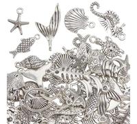 SOFPLATE 1 Scatola da 60 Pezzi Ciondoli A Forma di Conchiglia Ciondolo in Argento A Forma di Vita Marina in Lega ca A Forma di Pesce Creatura Dells'Oceano Tartaruga Conchiglia Cavalluccio Mar