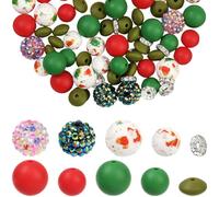 SOFPLATE 1 Scatola da 64 Pezzi di Perline Natalizie in Silicone Assortite Rosse e Verdi da 15mm e 12mm Palline in Resina Distanziatori con Strass per La Creazione di Gioielli Braccialetti Fai