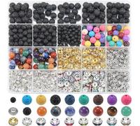 SOFPLATE 1 Scatola da 792 Pezzi di Perline di Lava Kit per La Creazione di Gioielli all'Ingrosso Pietra Lavica con Perline Distanziatrici in Strass da 8mm Distanziatori in Lega per Realizzare Diffuso