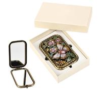 SOFPLATE 1 Specchio da Trucco Pieghevole Vintage Portatile Tascabile con Motivo A Farfalla Compatto Bifacciale con Lente Normale e di Ingrandimento per RitocCHIS Mini Vanità Essenziale per VI