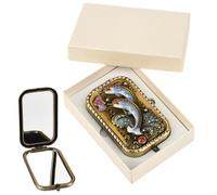 SOFPLATE 1 Specchio per Il Trucco Vintage Pieghevole in Metlega Portatile Tascabile Compatto Bifacciale Essenziale con Lente di Ingrandimento e Normale Motivo A Delfino Mini Vanità per Donne