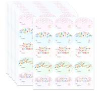 SOFPLATE 10 fogli 150 pezzi Adesivi con Nome di Buon Compleanno Adesivi per Etichette Regalo Da Ovale 1.97 x 1.38 pollici Etichette di Carta Autoadesive Colorate per Bomboniere per Feste di Compleanno