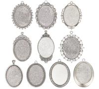 SOFPLATE 10 pz 10 stili Cabochon Castone Vuoto Ciondolo Castone Vassoio Lega Stile Tibetano Vintage Piatto Ovale Antico Argento Vassoi Pendenti Impostazioni per Gioielli Creazione Ciondoli Collana For