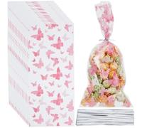 SOFPLATE 100 pz 10.9 x 4.9 Pollici Sacchetti di Caramelle in Cellophane Rosa Sacchetti di Plastica per Dolcetti con Lacci Farfalla Rettangolare Piccoli Sacchetti da Imballaggio Accessori per Biscotti