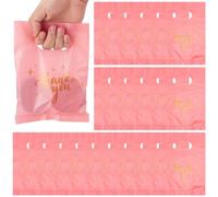 SOFPLATE 100 pz. Borsa per La Spesa Rosa con Scritta Grazie 8" x 6" Sacchetti Riutilizzabili in Plastica per Regali al Dettaglio Piccole Borse Aziendali con Manici per Negozi Bomboniere per Feste di
