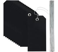 SOFPLATE 100 pz Etichette Appese Nere Etichette di Spedizione Impermeabili con Filo di Ferro Rettangolo Vuoto 4.7 x 2.4 pollici Kit di Etichette Identificative con Occhielli In Plastica PVC per Append