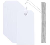 SOFPLATE 100 pz Etichette di Spedizione Bianche Vuote Etichette di Plastica Impermeabili 4.7 x 2.4 pollici Rettangolo Heavy Duty Hang Tag con Filo di Ferro Etichette di Identificazione Del Nome per Ap
