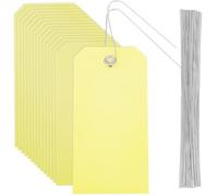 SOFPLATE 100 pz Etichette di Spedizione Gialle Etichette di Plastica Vuote Impermeabili Da 4.7 x 2.4 pollici Rettangolo con Occhiello In PVC In Filo di Ferro Kit di Etichettatura Identificativa con No