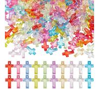 SOFPLATE 1000 pz Ciondoli Croce In Acrilico Ciondoli Croce Sfusi In Plastica Trasparente Colorata Piccole Mini Croci Crocifisso Ciondolo per Creazione di Gioielli Ciondoli Collane Bracciali Donne Forn