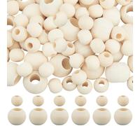 SOFPLATE 150 pz 2 Stili Perline di Legno Naturale Grezzo macramè Perline A Foro Largo Palla Rotonda Bianco co Liscio Distanziatori Sciolti Accessori per La Creazione di Gioielli Bracciali Collane Fai