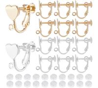 SOFPLATE 16 pz 2 colori Orecchini In Argento con Clip su Orecchini A Vite con Cuscinetti In Silicone Vero Ottone Placcato Oro 18K Cuore Non Forato Clip per Orecchio Componenti Risultati per La Creazio