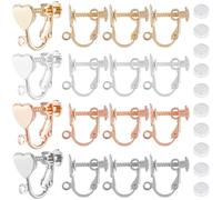 SOFPLATE 16 pz 4 colori Convertitore per Orecchini A Vite con Clip In Argento su Orecchini In Oro Rosa Vero Ottone Placcato Oro 18K Cuore Non Forato Componenti per Le Orecchie per La Creazione di Gioi