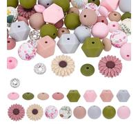 SOFPLATE 17 Stili 82 Pezzi Perline In Silicone A Forma di Fiore Perline In Silicone A Forma di Fiore Colorate Rondelle Strass Distanziatori Esagonali A Forma Rotonda per Creazione di Gioielli Risultat