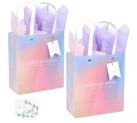 SOFPLATE 2 confezione Da 11.5 x 7 x 3.4 pollici di Sacchetti di Carta Regalo Sfumati con Manici Carta Velina Media Riutilizzabile Lucida Bomboniera Regalo per Regali di Compleanno Matrimonio Laurea Sp