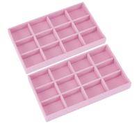 SOFPLATE 2 pz. Vassoio Portaoggetti per Cassetti in Velluto per Gioielli Impilabile in Velluto Rosa 12 Eleganti Inserti per Cassetti per Anelli Orecchini Collane Bracciali Espositore per Donne