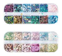 SOFPLATE 2 Scatola di 24 Colori per Nail Art Glitter per Unghie Irregolari FiocCHIS Iridescenti Paillettes Olografiche 12 Griglie Ciascuna per Unghie Acriliche Fai da Te Trucco per Festival Mani