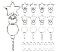 SOFPLATE 200 pz 50 set Portachiavi A Forma di Stella Portachiavi Carino Argento Clip In Metallo A Forma di Stella Girevole Moschettone Portachiavi Diviso con Anelli di Congiunzione Accessori per La Cr