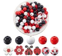 SOFPLATE 200 pz Perline di Legno Coccinella Rosso Nero Bianco Perline di Legno 16mm Colorato Primavera Carino Coccinella Fiore Dipinto Perline di Legno Fattoria per Gioielli Ghirlanda Creazione di For