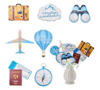 SOFPLATE 21 pz 7 stili Topper per Torta Da Viaggio Decorazioni per Torte A Tema Viaggio Carta Sfusa Valigia Globo Mappa Aereo Intorno Al Mondo Decorazioni per Compleanno Matrimonio Cupcake Festa Centr