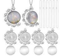 SOFPLATE 24 pz 6 set Kit Collana Cabochon Vassoi Pendenti con Castone Rotondo con Cabochon In Vetro Catena Strass Bifacciale Ciondolo Girevole per Forniture per La Creazione di Gioielli Collana Fai Da