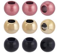 SOFPLATE 300 Pz Perline Acriliche Metallizzate Foro Grande Nere Opache 12mm Plastica ABS Rosso Oro 6mm Foro Europeo Natalizio Rotonde Distanziatrici per Creazione di Gioielli Bracciali