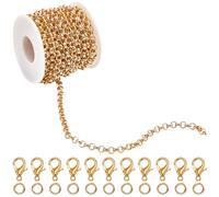 SOFPLATE 33 piede/10 m Catena A Maglie Rolo Kit per La Creazione di Gioielli con Anello di Congiunzione e Chiusura A Moschettone 6 x 2mm Oro Rotolo Connettori Non Saldati Kit per La Creazione di Gioie