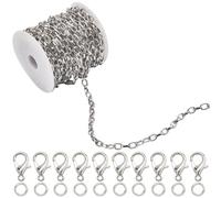 SOFPLATE 39 piede/12 m di Catena A Maglie in Rotolo, Kit per La Creazione di Gioielli, 11×7mm, in Alluminio Argentato Non Saldato, con Anello di Congiunzione e Moschettone, Kit di Connettori A Graffe