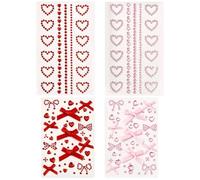 SOFPLATE 4 Foglio 4 Stili Adesivi per Viso e Corpo con Fiocco Colorato Cuore Piccolo Cristlega Strass Resina Acrilica Gioielli Autoadesivi per Viso OcChis Corpo Capelli Trucco Fai da Te Decorazioni