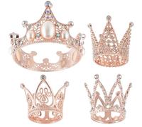 SOFPLATE 4 pz 4 Stili Corona Cake Topper Oro Rosa Mini Corone Perle Artificiali Strass Regina Principessa Copricapo di Cristlega per Donne Composizioni Floreali Matrimonio Doccia Festa Decorazione
