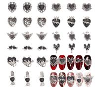 SOFPLATE 40 Pezzo 10 Stili di Ciondoli Gotici per Unghie in Lega Decorazion | Ciondoli per Unghie A Forma di Cuore Nero In Lega Color Argento Anticato Decorazioni per Nail Art Smaltate per Manicure Fai D