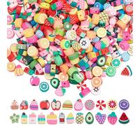 SOFPLATE 400 pz 2 stili Perline di Argilla Polimerica di Frutta Perline di Ciondoli In Argilla Polimerica Colorate Assortite Kawaii Cartoon Forme Miste Piccoli Distanziatori Sciolti Lisci per La Creaz