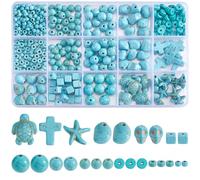 SOFPLATE 456 pz 12 stili Turchese Perline A Croce Set di Perline Turchesi Piccola Tartaruga Marina Sintetica Rotonda Stella Marina Cubo Teschio Liscio Distanziatore Sciolto Perline per La Creazione di