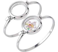 SOFPLATE 5 Pezzo 2 Set Bracciale Rigido con Ciondolo Galleggiante in Acciaio Inossidabile da 25mm con Ciondoli Casu in Lega con Strass Bracciale Rigido Piatto Rotondo Trasparente con Foto Ricordo per